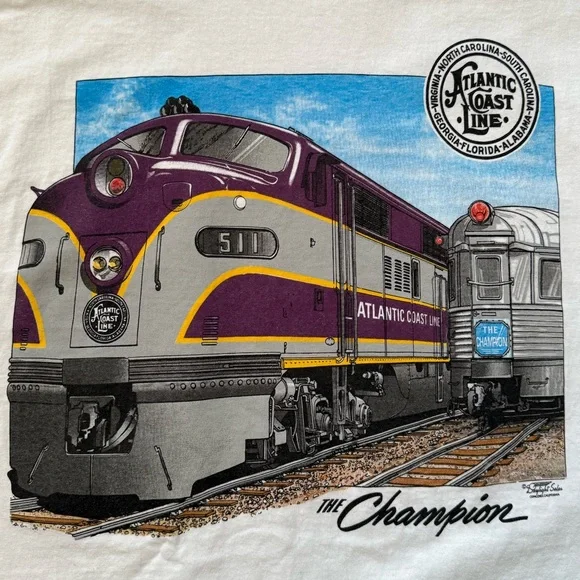 1999 Atlantic Coast Line Vintage Train T-Shirt - Picture 2 of 11